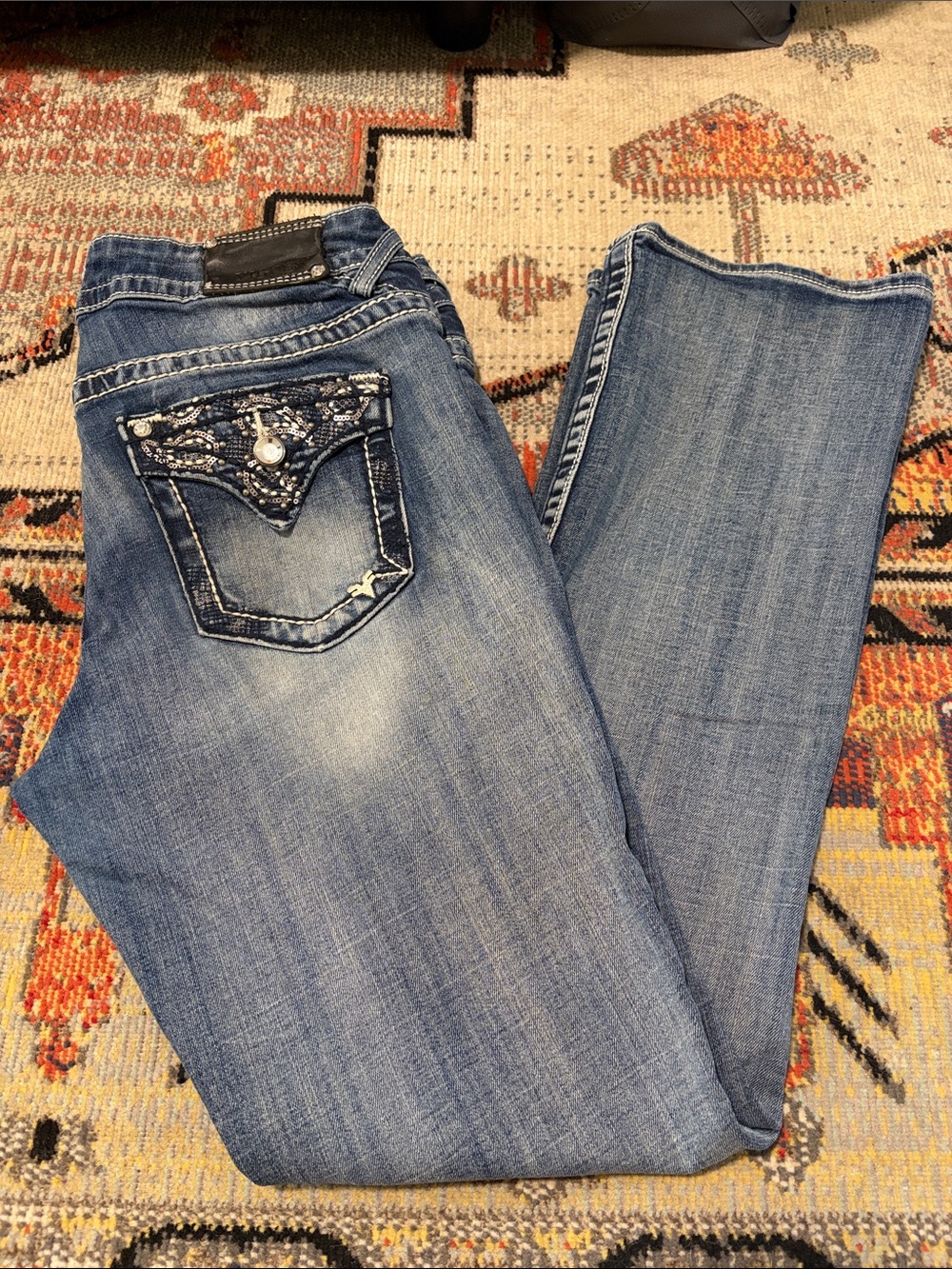 Vigoss Embellished Back-Pocket Slim Boot Cut Jeans - Blue
